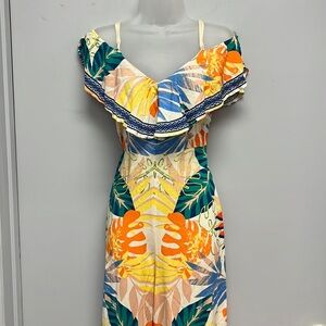 Flying Tomato Tropical Floral Cold Shoulder Jumpsuit Size Medium